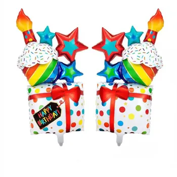1 бр. нов продукт на голяма торта подарък кутия честит рожден ден балон украса гипсофила цветни звезди алуминиево фолио балон