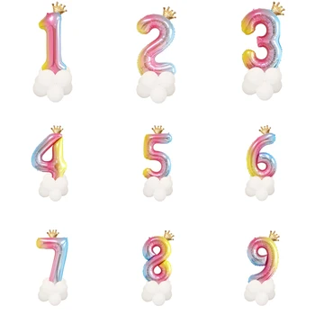 1 Комплект С 32-Инчови Балони От Фолио С Цифри, Дъгата Цвят, Цифров Короната За Деца И Възрастни, честит Рожден Ден, Балон, Декорации За Детската Душа