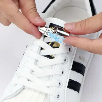 1 чифт Еластични връзки с магнитен метална брава износва Бързо-за 1 секунда връзките на Обувките без завязки Плоски са Подходящи за всички видове обувки Мързеливи ремък 24 цвята