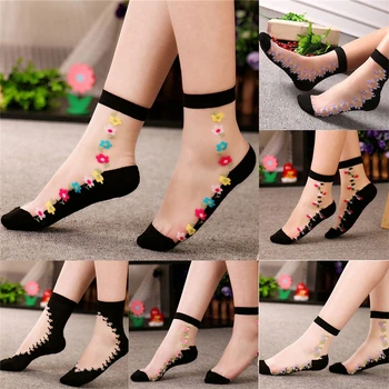 1 чифт женски копринени памучни прозрачни чорапи на щиколотке 23-25 см/9,06 