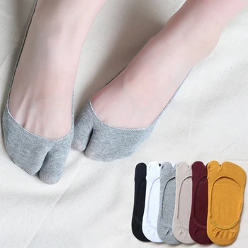 1 Чифт женски чорапи с отрязани два пръста, Мини памучни чорапи със затворени пръсти, Невидим, Нескользящие Тънки чорапи-лодки, абсорбиращи потта Чорапи