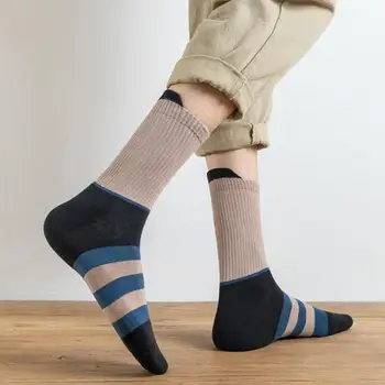 1 Чифт Комфортни Мъжки Чорапи Ластични Износоустойчиви Мъжки Памучни Чорапи Със Средна Дължина, Добре Растягивающиеся Мъжки Чорапи