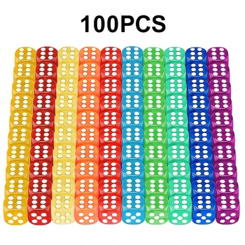 100 Броя 14 мм Акрил Прозрачни Кръгли Ъглови Кости Акрилни Игри Цветни 10 Цвята Висококачествени Набор от Кубчета