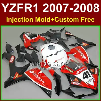 100% Впръскване за YAMAHA YZFR1 2007 2008 R1Santander 41 червено-бял комплект обтекателей YZF1000 07 08 комплекти обтекателей YZF R1 YZF1000