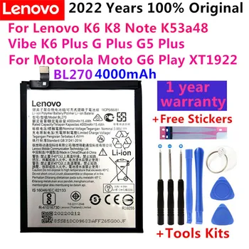 100% Оригинал За Lenovo K6 K8 Забележка K53a48 Vibe K6 G5 G Плюс 4000 ма BL270 Батерия За Motorola Moto G6 Игра XT1922 Bateria