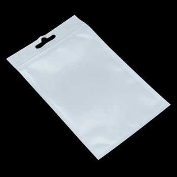 100ШТ Бял / Прозрачен само уплътняващи Пластмасови Опаковъчни Пакет джоб, Чанта За Багаж с цип, търговия на Дребно Опаковка С Отвор За Окачване