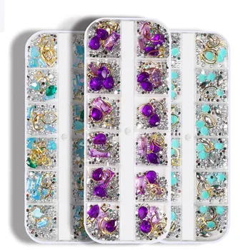 12 Окото Crystal Дизайн нокти Кристали и Перли, Метални Нитове Стъкло Смесен Размер 3D Маникюр САМ Crystal Алуминиеви Декорации За Дизайн на Ноктите