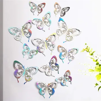 12ШТ 3D Ефект Кристални Пеперуди Стикер На Стената Красив Ловец на Слънцето Пеперуда Стикер за Детска Стая, направи си САМ Украса на Дома Стикер За Стена
