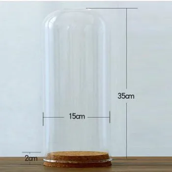 15*35 см Голям Размер Стъклена Куполна Ваза Подарък на Приятел Corkboard Основа Прозрачен Капак Суха Бутилка За Съхранение на Цветя САМ Тръба