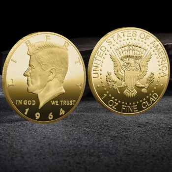 1964 Кенеди Голяма Глава Възпоменателна Златна Монета Предизвикателство Монета, Медал на Президента на САЩ Кенеди Икона Монети на САЩ Колекционерска стойност