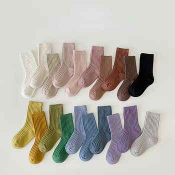 20 цвята, детски обикновена плетени чорапогащи до коляното за момчета и момичета, разноцветни памучни чорапи от 1 до 12 години, Меки Дишащи Топли детски чорапи
