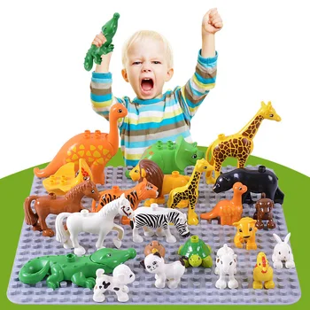 2018 Горещи Оригинални 28 Класически Стил Големи Строителни Блокове Животни Зоопарк Детски Играчки САМ Набор от Тухли е Съвместим с Коледен Подарък