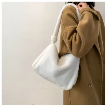 2021 Нова Зимна Дамска Чанта с Голям Капацитет, Ежедневни Дамски Чанта на рамото, Модни Топли Меки Чанти-незабавни посланици естествена кожа