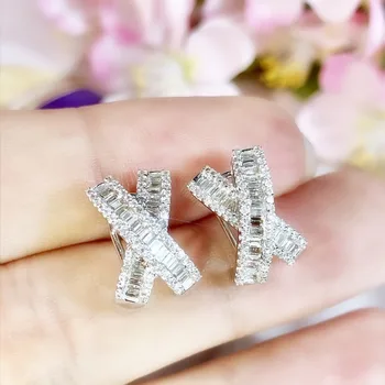 2021 Тенденция Корея големи X образни блестящи кристални дамски обеци сватбени и годежни подарък за Свети Валентин популярни бижута bijoux