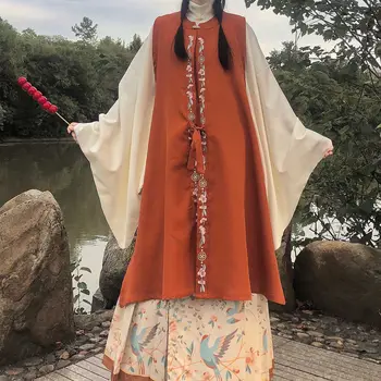 2022 китайското традиционната рокля на династията Мин в ретро стил, женски коледна поздравителен рокля, комплект с бродерия, дълга жилетка, комплект hanfu