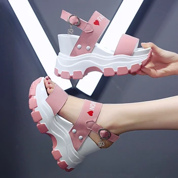 2022 Летни нови стилни и универсални удобни нескользящие дамски сандали на танкетке на висок ток с дебела подметка