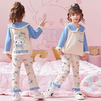 2022 Нов Sanrio Аниме Cinnamoroll Ktcat Панталони С Дълги Ръкави Детска Пижама Kawaii За Момичета Домашно Облекло За Сън Облекло Подарък