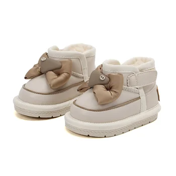 2022 Нови Зимни Детски Зимни Обувки От кожа с възел пеперуди, Топло Плюшен Детски Обувки за Бебета, Модни обувки с мека подметка За момиченца