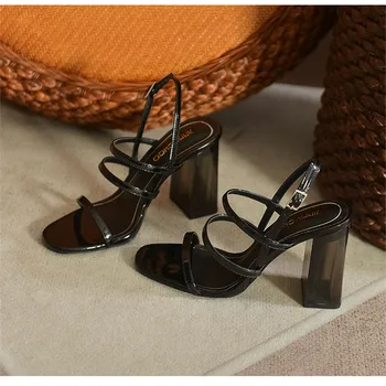 2022 Нови Модни дамски чехли с квадратни пръсти, За почивка, лаконичен летни улични джапанки, без закопчалка, Римски Сандали, Черни Големи размери 35-42