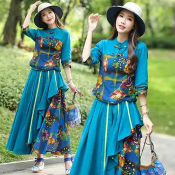2023 китайски етнически стил, в началото на с диск деформира женски пролетно-летния нов колан на полата в национален стил, женски модерен костюм g957