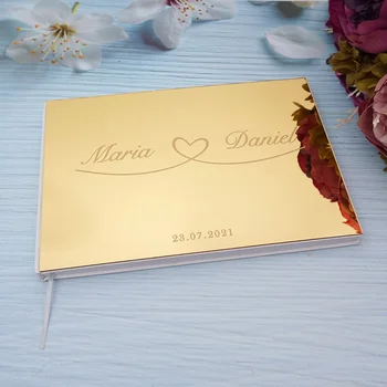 25x18 см Персонализирани Сватбени Потребителски Подпис Албум За Изрезки от Акрилно Огледало на Приемната Книга Вечерни Сувенири