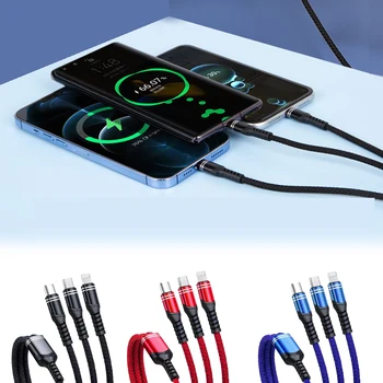 3 In1 USB-кабел за пренос на данни На телефона, Бързо Зарядно Устройство, кабел за зареждане, Кабел За телефон с Android, тел Зарядно устройство Type C, 1,2 м, 6A, Кабел Type C, За да Pad