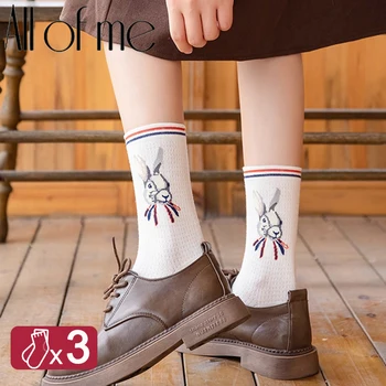 3 чифта/комплект, дамски памучни чорапи-тръба с анимационни герои, Зимни Топли топли сладки чорапи Сокс Harajuku, Градинска Дрехи, Дълъг японски Ретро Чорап