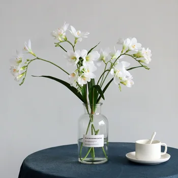3D Орхидея Цимбидиум Изкуствена Коприна Цветя Дома Хотел Договореност Украса на Сватбената Зала Изкуствени Цветя
