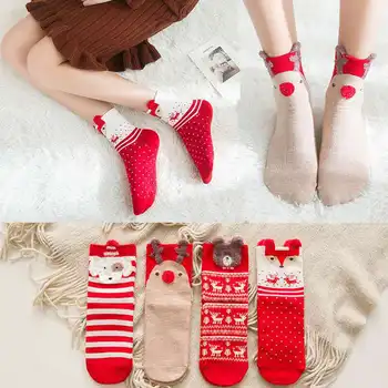 4 чифта/комплект, Коледни чорапи за Жените, Cartoony Сладък Дядо Коледа, Снежен човек, Лосове, подарък за Коледа, Чорапи-тръба, Нова година 2022, шоссет