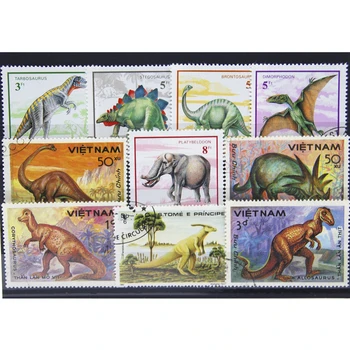 43 БР., Праисторически животни, Марка и с динозаври, Печат с животни, Събиране на марки, Използвани с пощенска марка, Пощенска марка