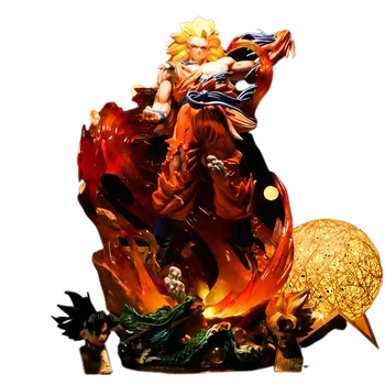 45 см Смола Dragon Ball Z son Goku Супер Сайян 3 Трехглавая Резба Светещ Голяма статуя на Гаражно Комплект Фигурка Модел Играчки