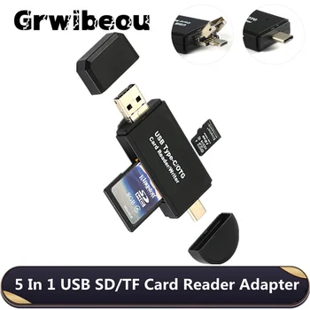 5 В 1 USB 2.0 четец за SD-карти C USB четец на карти с Памет TF/Mirco SD Smart четец на карти с Памет Type C OTG Флаш памет Cardreader Адаптер