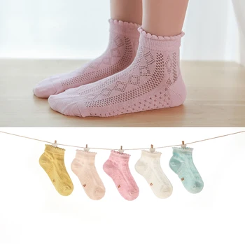 5 двойки/лот, чорапи за деца, летни пролетни детски памучни чорапи от фина мрежа, Красиви дантелени чорапи за момичета, цветни детски чорапи