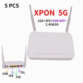 5pcs 5G XPON ONU 1GE + 3FE + 5DB WIFI 2,4 G 5G двойна лента FTTH Оптични влакна ONT OLT EPON GPON без захранване