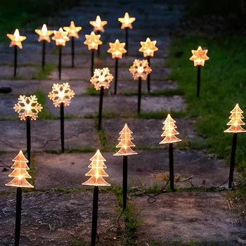 5шт Коледни Снежинки Светлини LED Слънчеви Пейзажные Штекерные Светлини Звезда Коледно Дърво Венец Домашно Външно Украса на Тревата