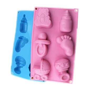6 Дупки Детски Крачета Количка Бутилка Епоксидни Дъвка Мухъл Инструмент За Украса на Тортата 3D Силиконова Играчка Шоколад Бонбони Желе Креативен САМ SQ0107