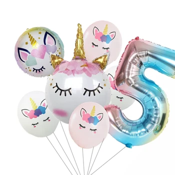 7 бр. голям cartoony еднорог главата балон от алуминиево фолио кръгла кон латексный балон детски рожден ден украса балони