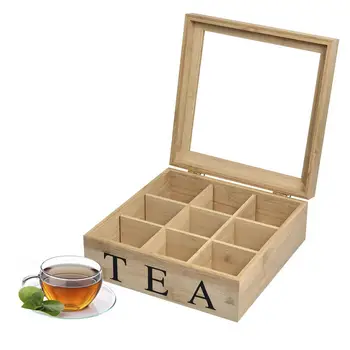 9 Отделения Чаена Кутия с Видима Капака Държач За Чаени Пакетчета Контейнер Сандъци За Съхранение на Чай Органайзер за Чаени Пакетчета за Дребни Бижута Чай Чанта