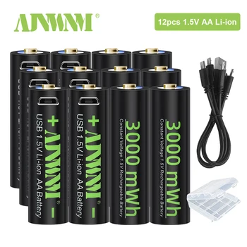 AJNWNM 100% Оригинални от 1,5 AA Акумулаторни Батерии 3000mWh Литиево-йонна Батерия AA Rechargeble за камерата Анти-капка играчка за кола + USB