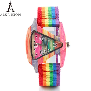 ALK pride с преливащи се цветове Дървени Часовници мъжки Дамски Бамбукови дървени ръчен часовник 2018 дамски ръчни Часовници триъгълник дамски кварцов Часовник