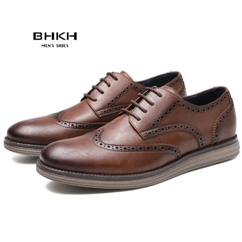 BHKH/2022 Модела обувки от естествена кожа, Комфортни мъжки Ежедневни обувки, Елегантни бизнес работна Офис мъжки обувки дантела