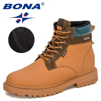 BONA/Новост 2022 г.; Дизайнерски маркови Зимни Зимни обувки; Мъжки Ботильоны от естествена кожа с Високо качество; Мъжки Топли Плюшени Високи обувки; Удобни