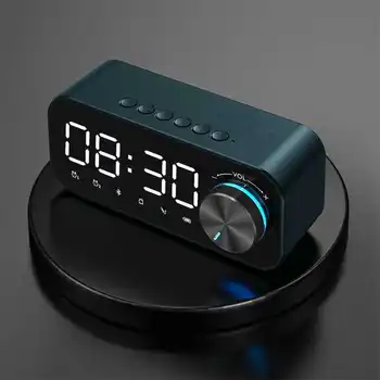 Digital Alarm Clock, Bluetooth Високоговорител Голям Led Дисплей И Огледало Настолен Будилник Безжичен Субуфер Музикален Плейър
