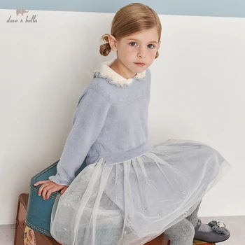 DKY20150 Дейв Бела зимна мода за момичета писмо soild печат драпированное рокля, детско сладка рокля на детски дрехи в стил лолита