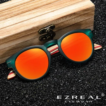 EZREAL Маркови Дизайнерски Поляризирани Слънчеви Очила Мъжки Пластмасови Рамки Дървени Слушалки Модни Овални Слънчеви Очила с Огледални Лещи UV400