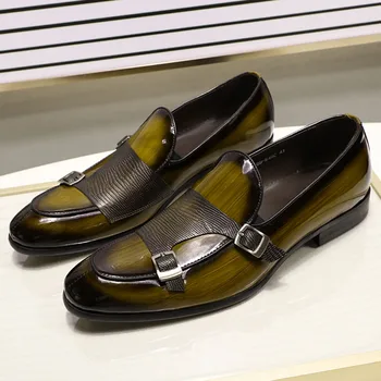 FELIX CHU/маркови мъжки лоферы от лачена кожа; модел обувки за Сватбени партита; цвят Черен, Зелен; ежедневни модни мъжки обувки без закопчалка