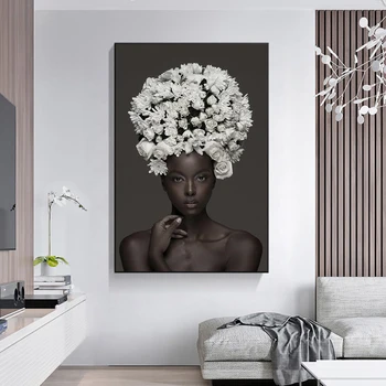HD Цветя на Главата на Платното Картините На Стената на Художествени Плакати и Щампи Африканска Жена Скандинавските Художествени Картини Начало Декор на Стената Куадрос