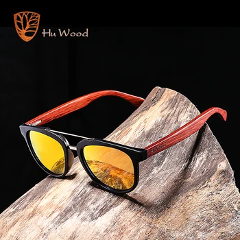 HU WOOD Нова Мода Сребърни Огледални Лещи Слънчеви Очила Бамбукови Мъжки Слънчеви Очила Polarized Пластмасови Рамки Шофиране Нюанс на Синьо GR8018