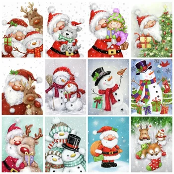 Huacan 5d Диамантена Живопис Мозайка Дядо Коледа е Начало Декор Диамантена Бродерия, Снежен човек, Коледни Стикери За Стена