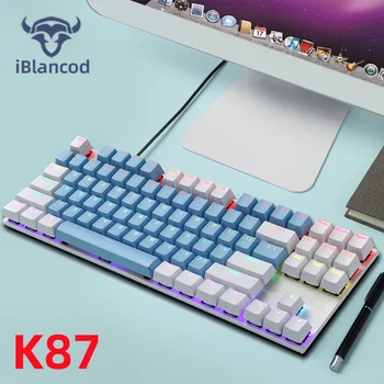 iBlancod K87 Ключове Жичен Детска Механична Клавиатура RGB Подсветката Руски Английски Red Blue Ключ За Геймъри Преносим компютър на Компютър